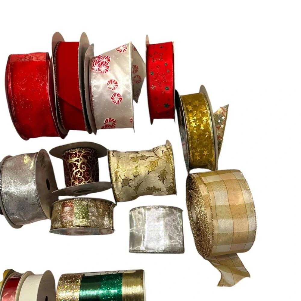 47 Rolls of Christmas/Holiday Ribbon - New & Vintage Lot for Crafts Packages